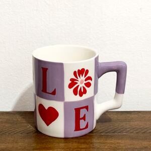 NWT: Anthropologie - Vaisselle Collab, Purple and Ivory Checkered, Love Mug